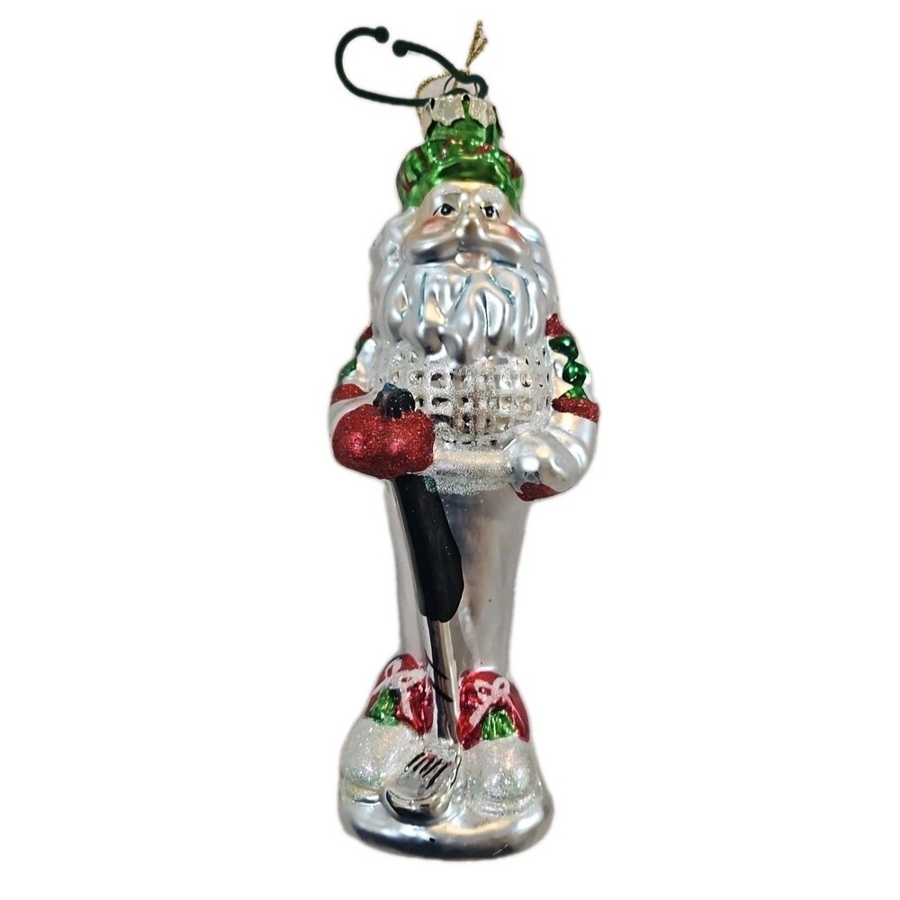 Hand Blown, Mercury Glass, Golfing Santa, Ornament, Christmas, Sports